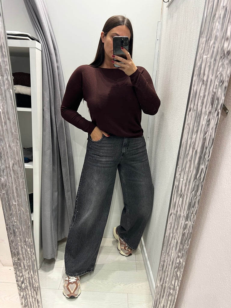 Philia Loft•Jeans palazzo strass neri