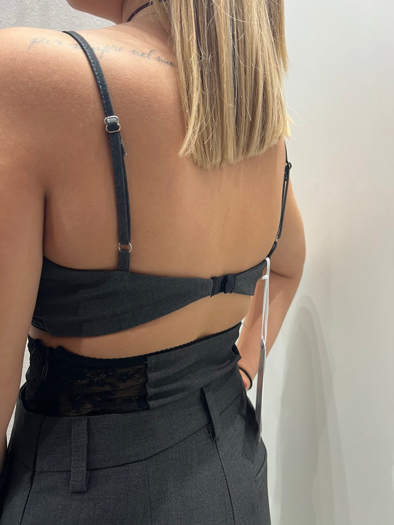 IMPERIAL•Top bralette lingerie grigio pizzo nero Garçon