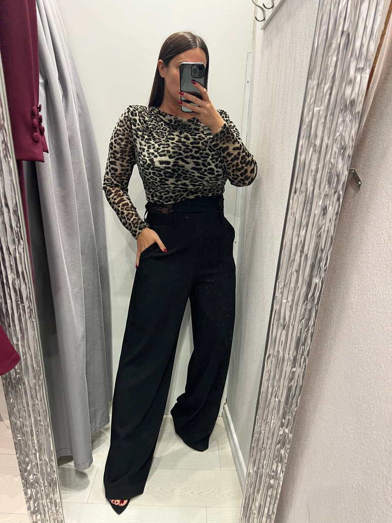 IMPERIAL•Pantalone palazzo nero fascia pizzo Garçon