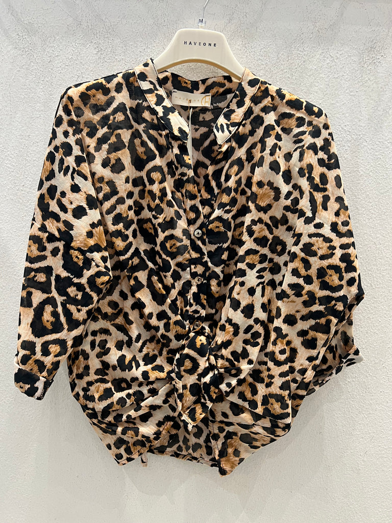 HaveOne•Camicia coreana in mussola maculata