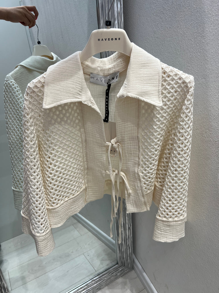 🚨HaveOne•Maglia cardigan crochet traforata laccetti