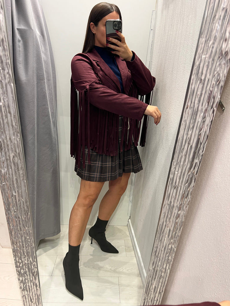 HaveOne•Giacca scamosciata bordeaux frange