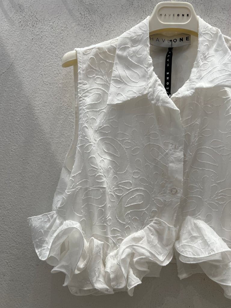 HaveOne•Camicia crop smanicata rouches•Bianco
