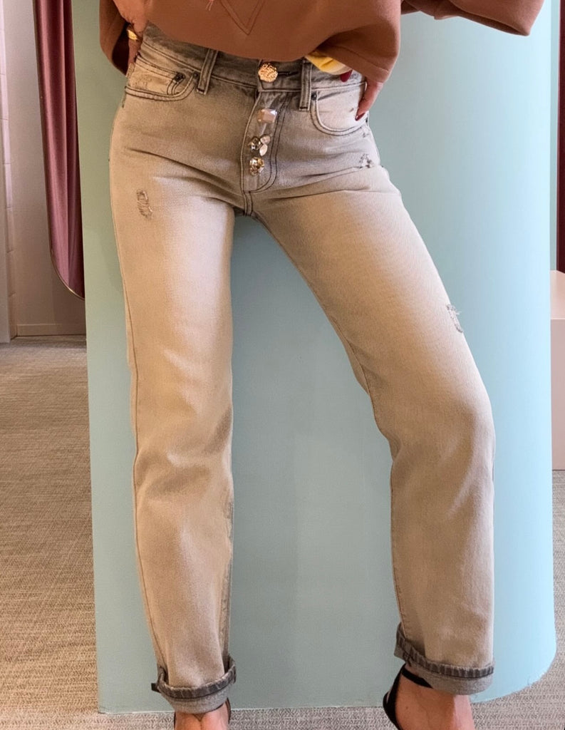ViCOLO•Jeans Zoe bottoni gioiello lavaggio sabbiato