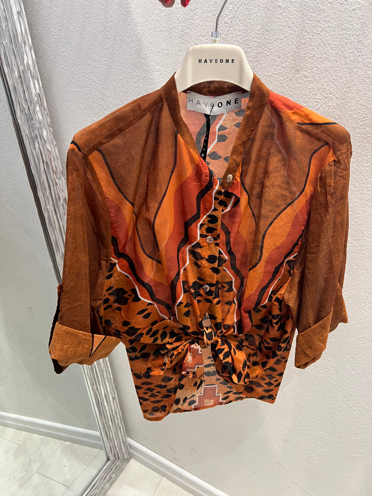 MSS💥HaveOne•Camicia coreana stampa tiger arancio