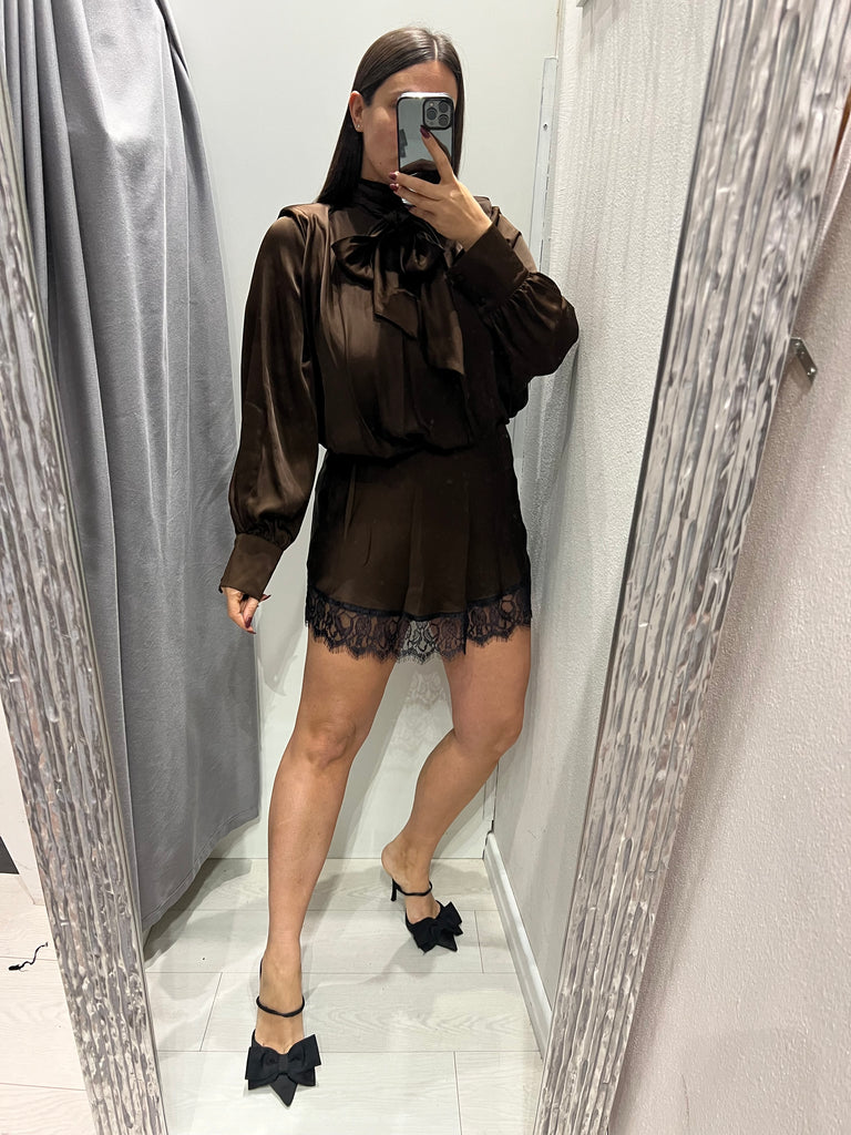 LUMINA•Abitino in raso moro finale pizzo