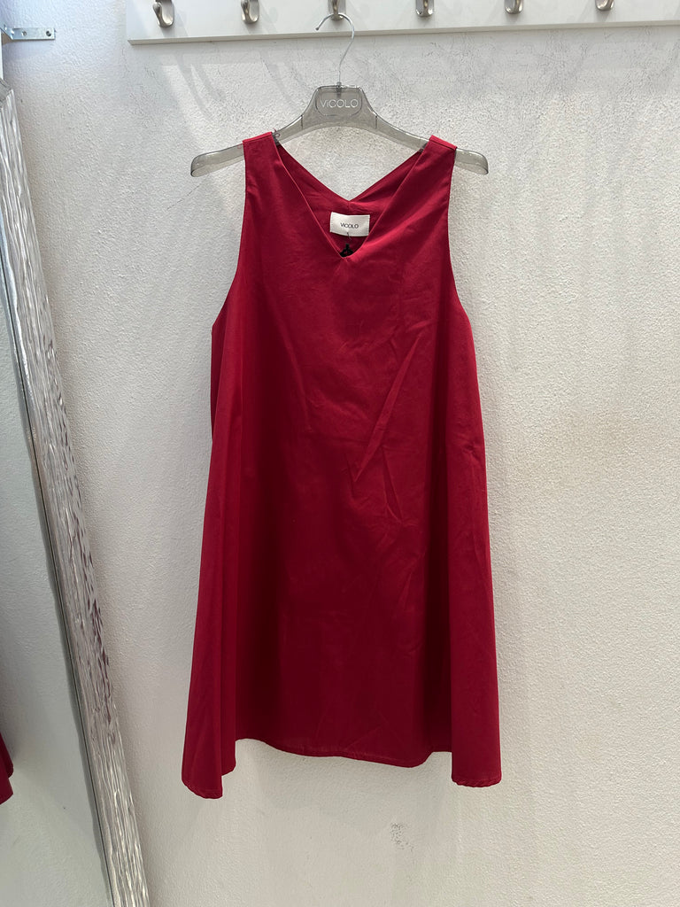🚨ViCOLO•Abitino popeline di cotone scollo V•Rosso India
