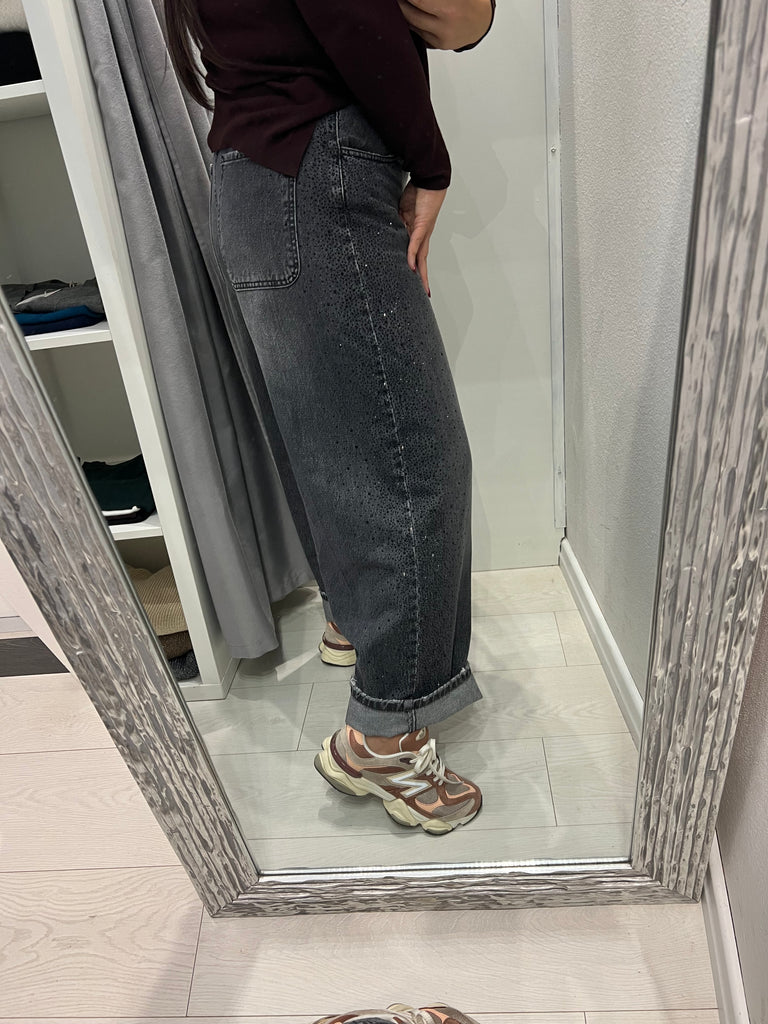 Philia Loft•Jeans palazzo strass neri