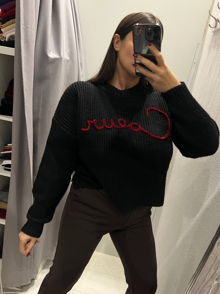 LUMINA•Maglione nero scritta ciniglia Coeur