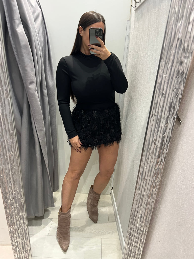 LUMINA•Abitino gonna piumette e paillettes