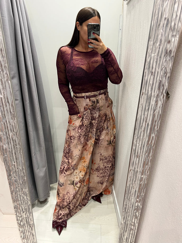 KONTATTO•Maglia amarone bordeaux in pizzo elasticizzato