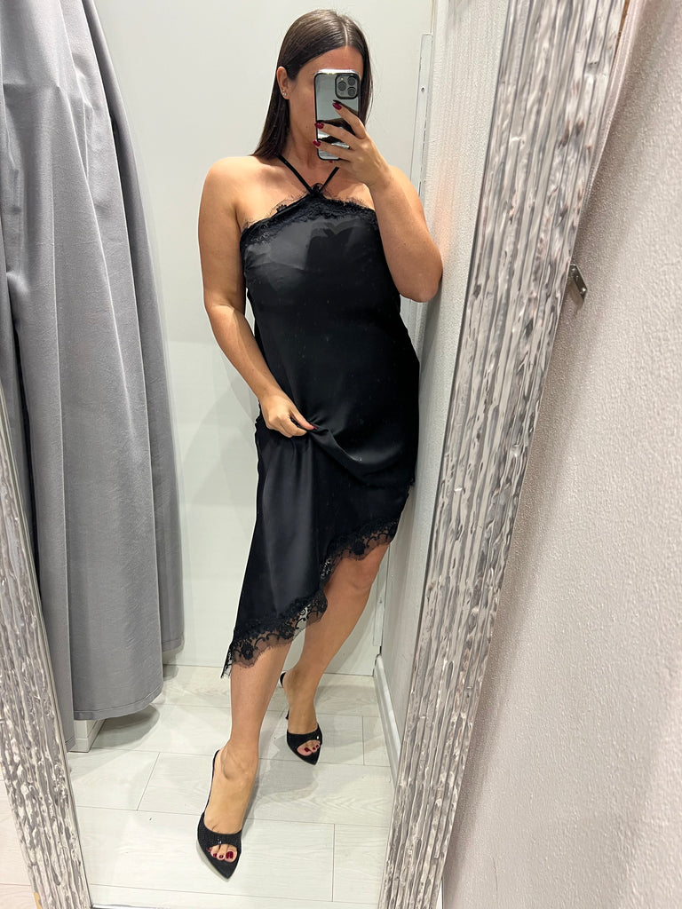 HaveOne•Abitino lingerie asimmetrico nero pizzo