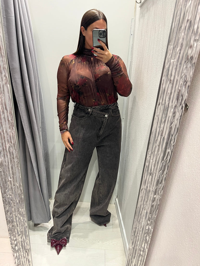LUMINA•Jeans ampio moro abbottonatura asimmetrica