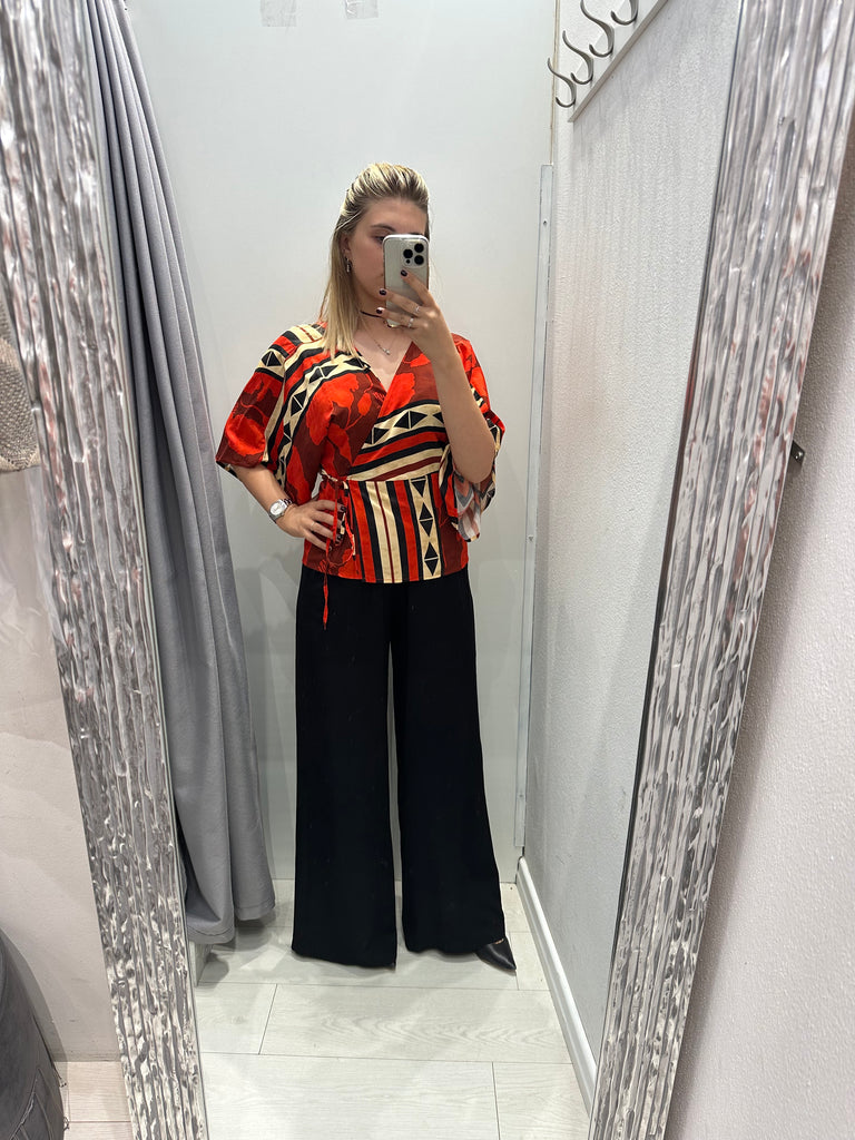 MSS💥HaveOne•Maglia kimono stampa etnica rossa