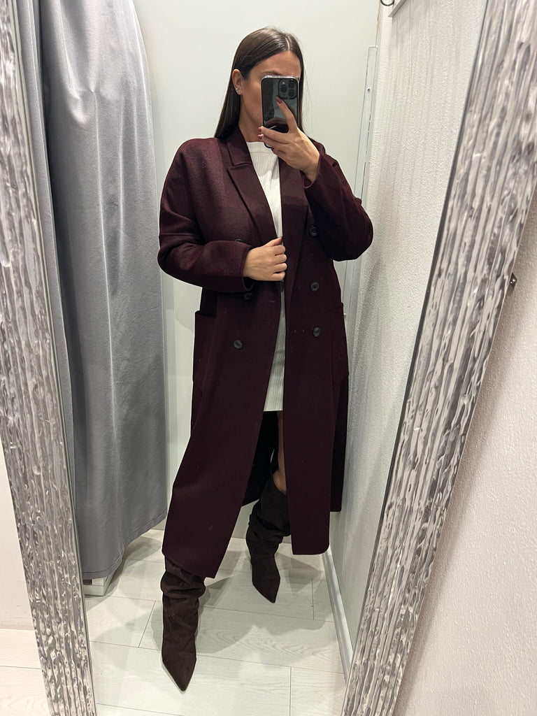 ViCOLO•Cappotto lana doppiopetto tasche applicate Bordeaux