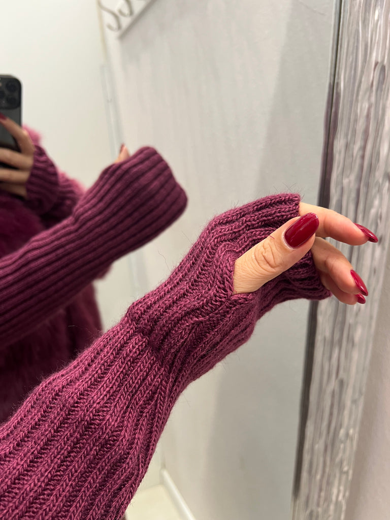 HaveOne•Ecopelliccia magenta manicotti in maglia