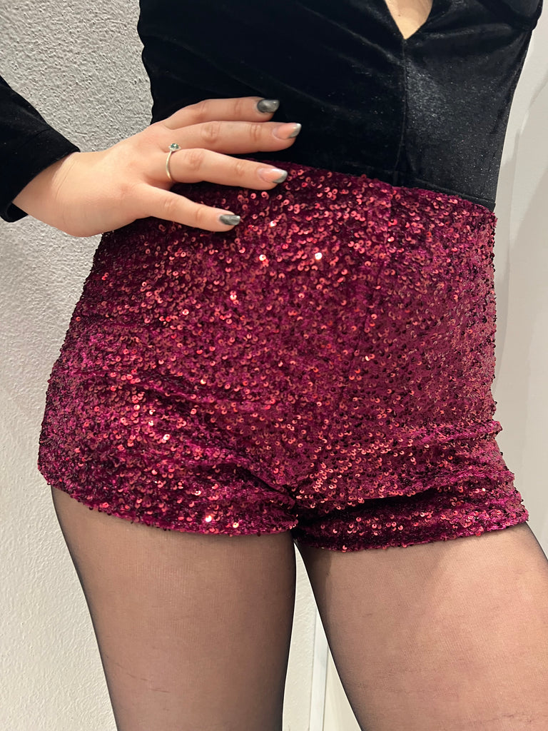 HaveOne•Shorts coulotte vino velluto paillettes