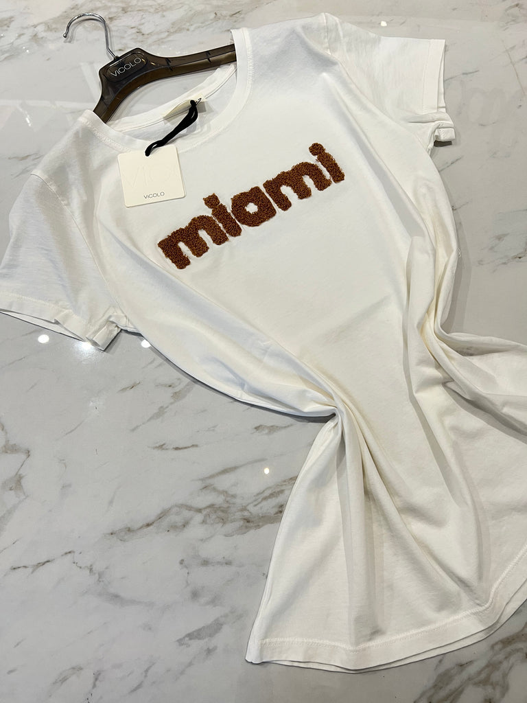 ViCOLO•T-shirt scritta teddy Miami caramello