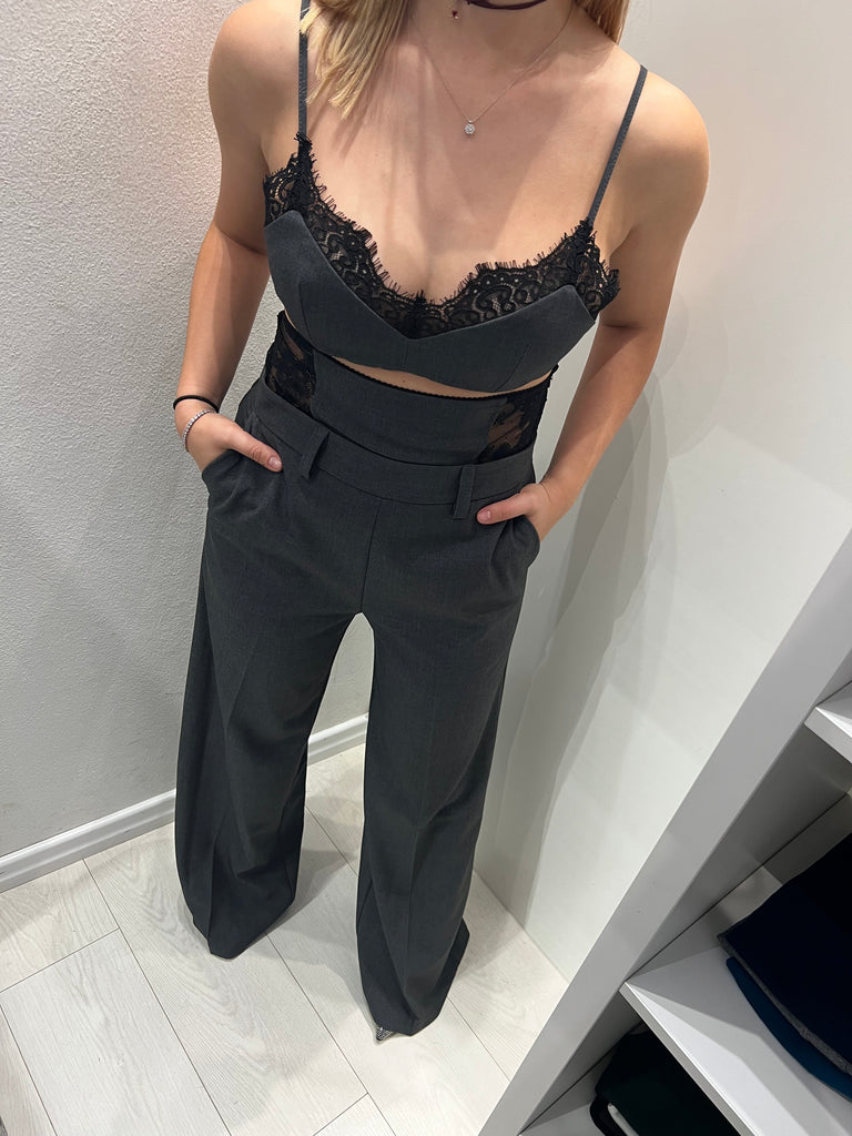 IMPERIAL•Top bralette lingerie grigio pizzo nero Garçon