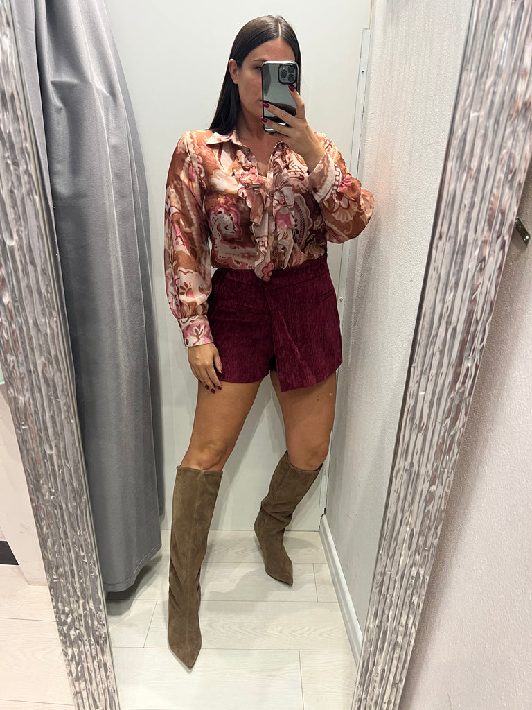 LUMINA•Gonna pantaloncino velluto•Bordeaux