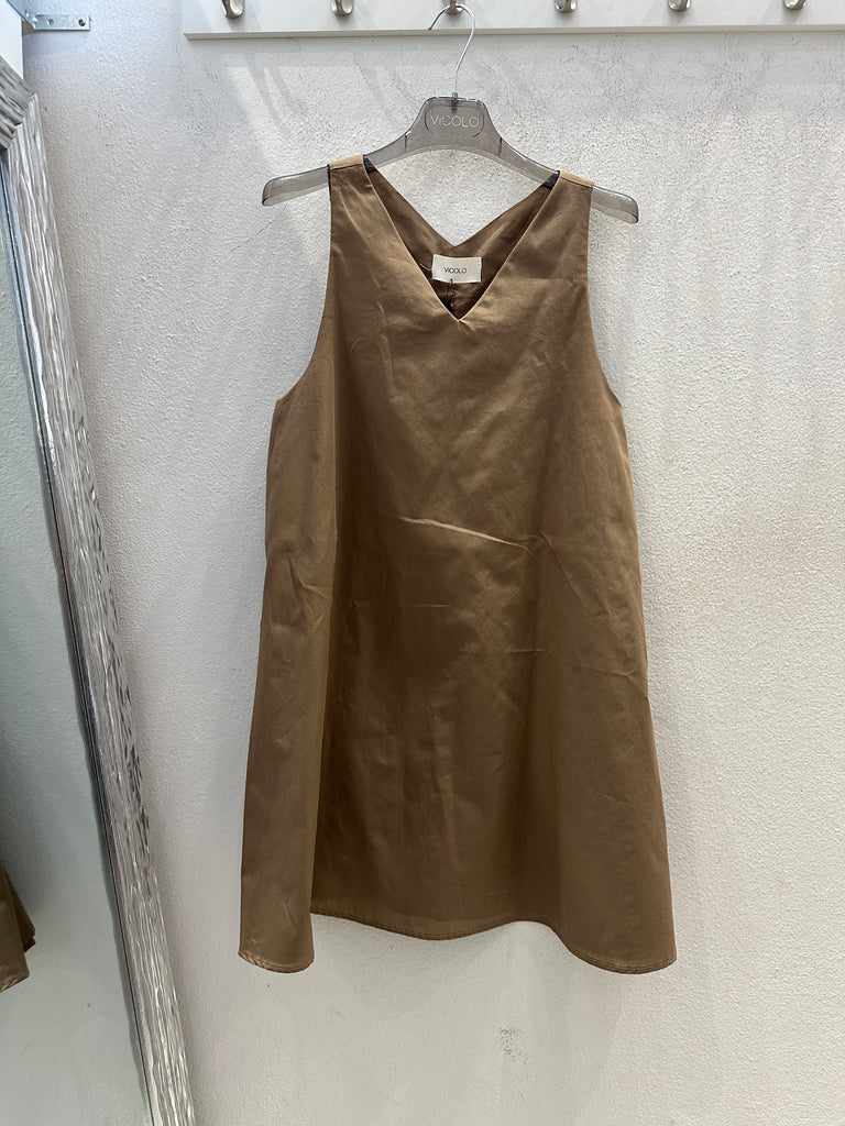 🚨ViCOLO•Abitino popeline di cotone scollo V•Cammello