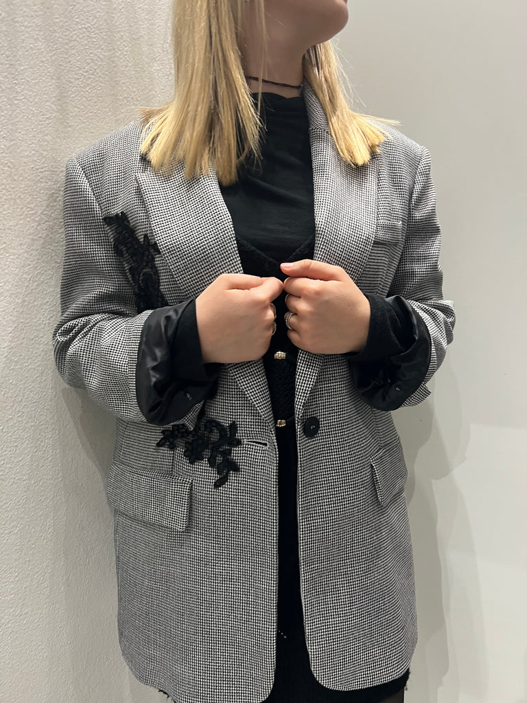HaveOne•Giacca pied-de-poule ricamo paillettes