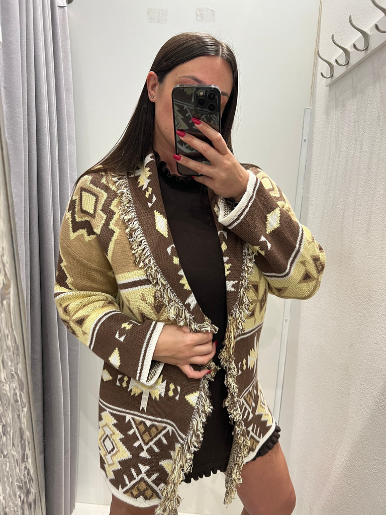ViCOLO•Cardigan con cinturina giallo/moro