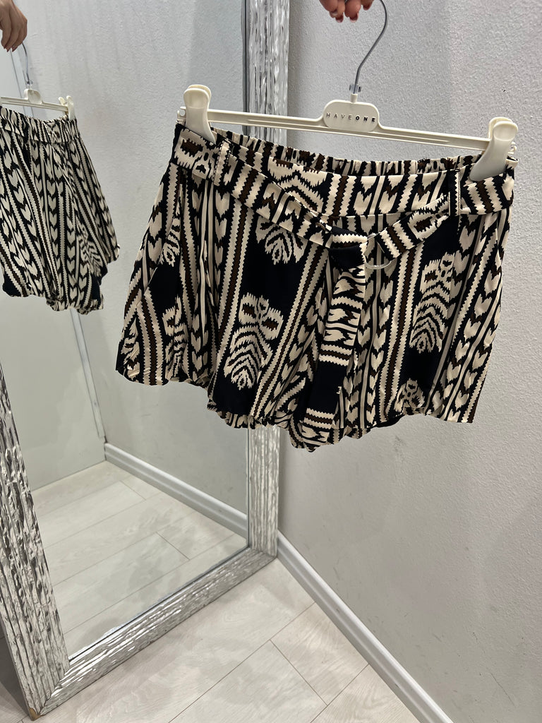 MSS💥HaveOne•Shorts palloncino stampa etnica nero/panna/moro