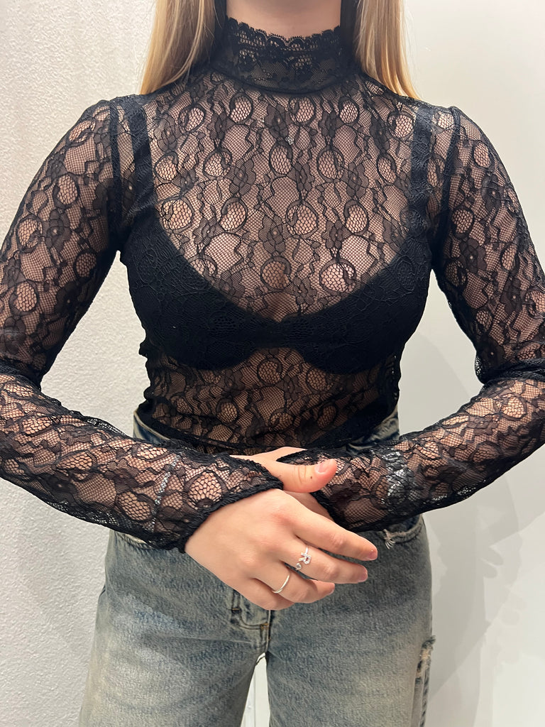 LUMINA•Maglia lupetto pizzo nero