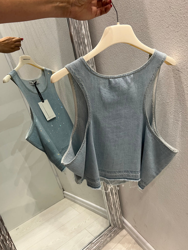 🚨HaveOne•Canotta top jeans strass