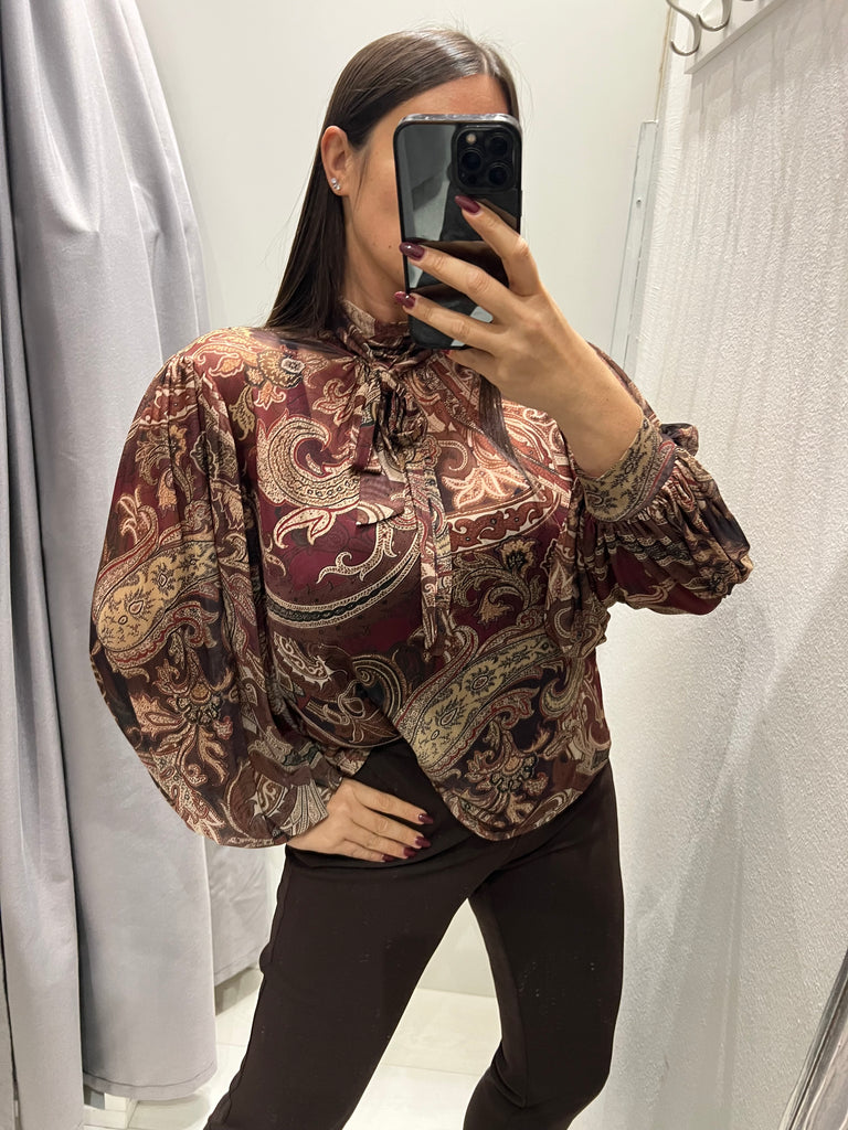 LUMINA•Camicia ampia stampa cashmere bordeaux