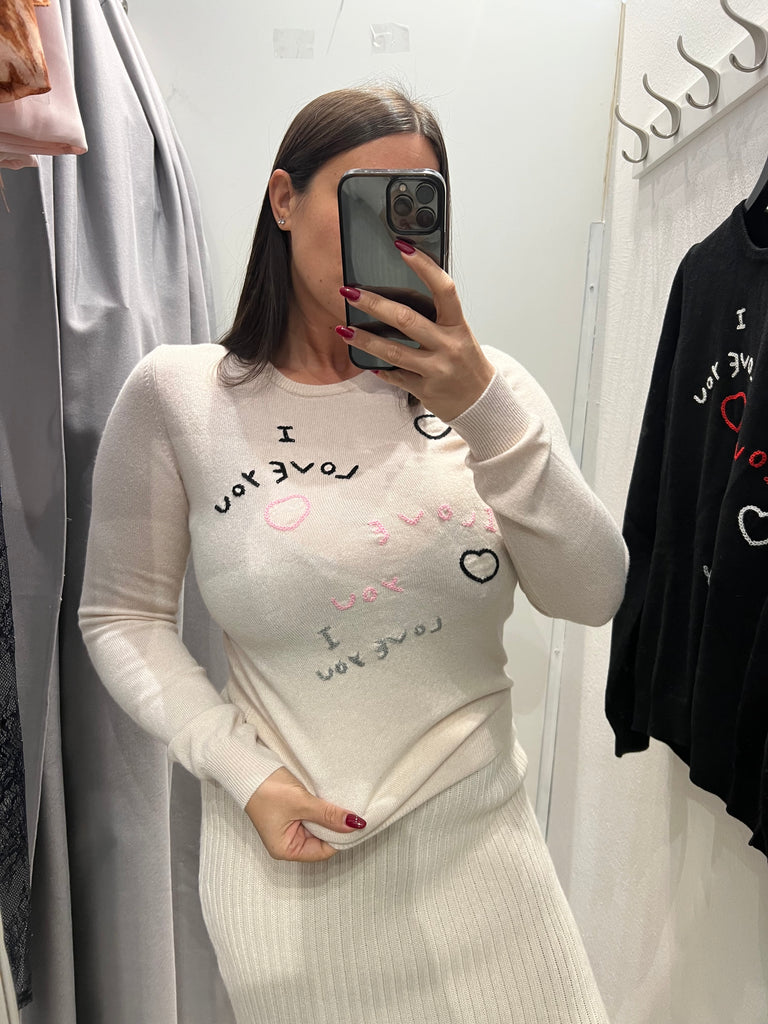 🚨KONTATTO•Maglione misto cashmere scritte ricamate I love you•Più colori