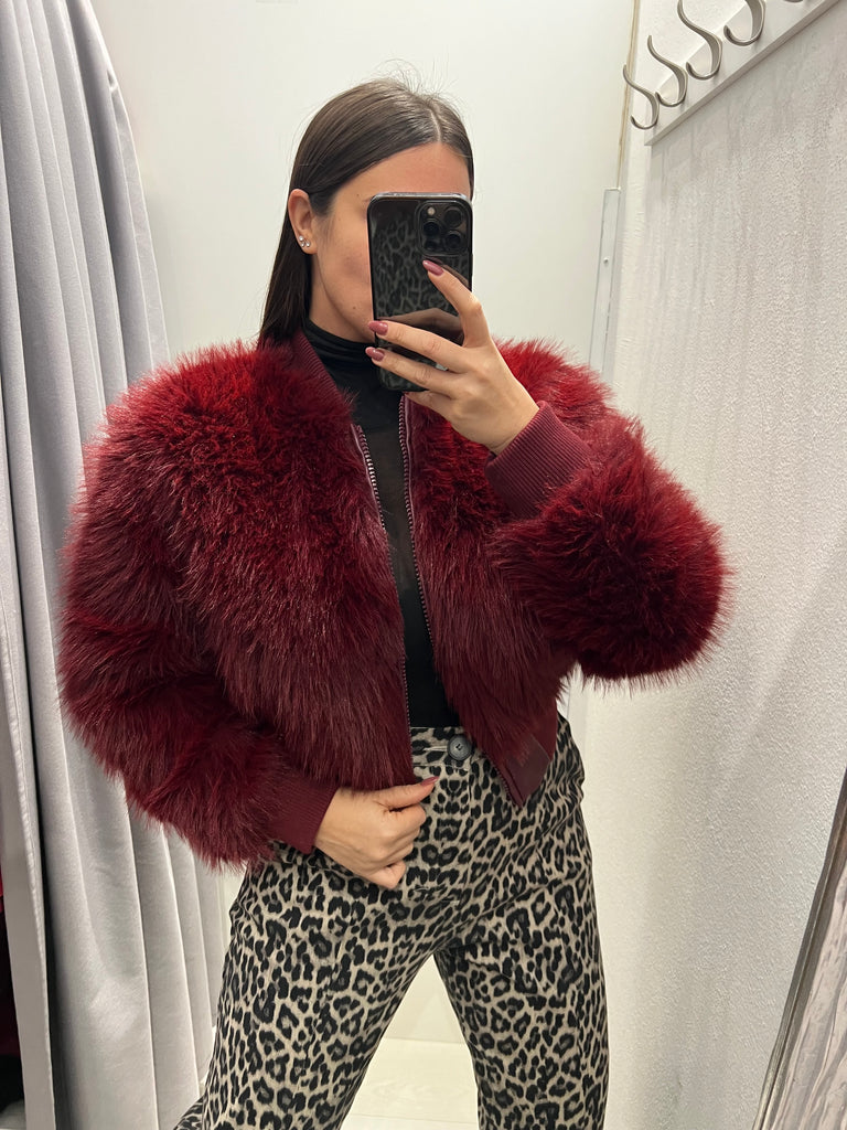 HaveOne•Bomber bordeaux in ecopelliccia con zip