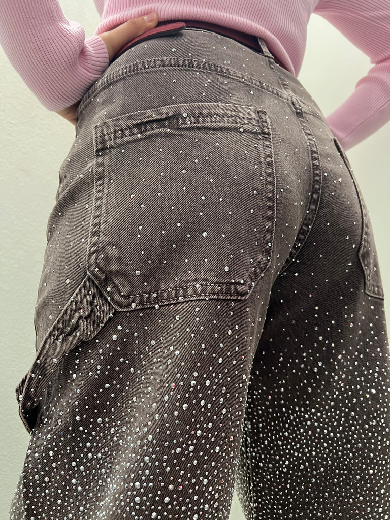 KONTATTO•Jeans worker moro slavato strass
