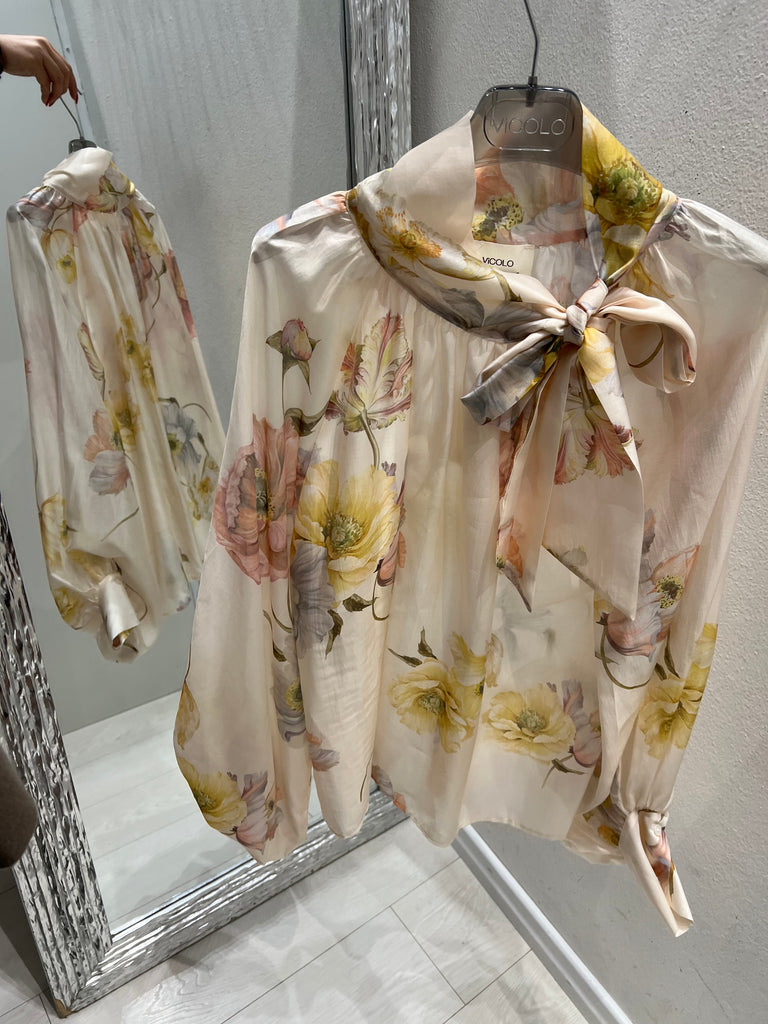 ViCOLO•Camicia fiocco floreale base crema