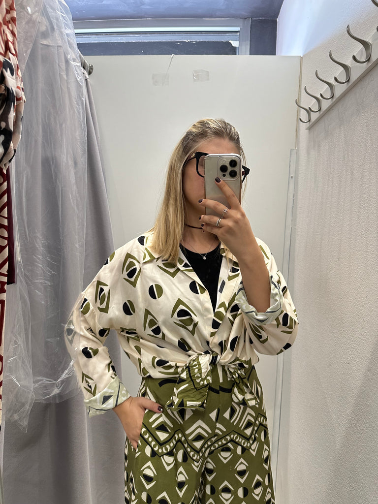 MSS💥HaveOne•Camicia stampa etnica verde olio