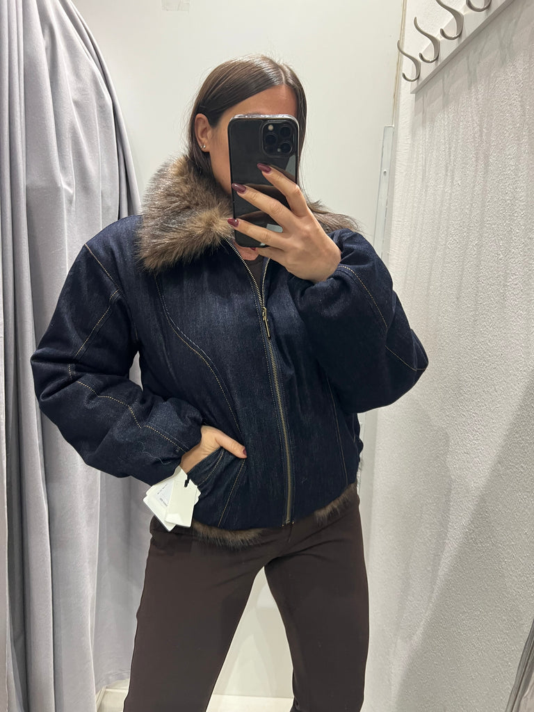 BLK30 ViCOLO•Bomber reversibile jeans e ecopelliccia