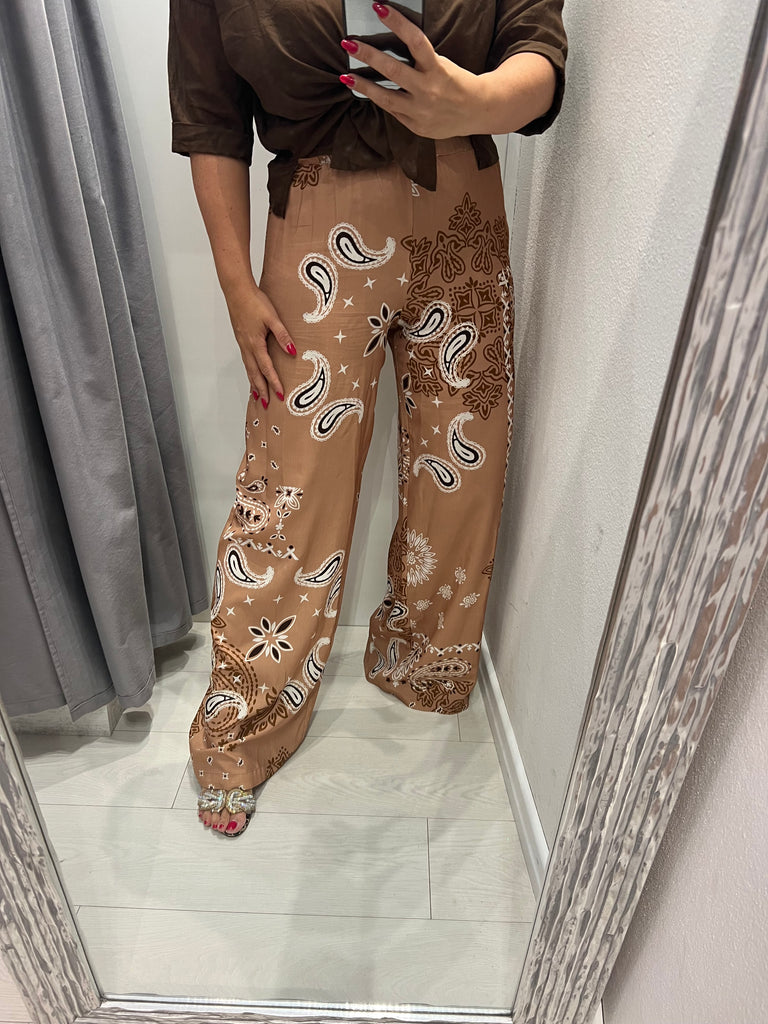 MSS💥HaveOne•Pantalone palazzo stampa bandana arachide