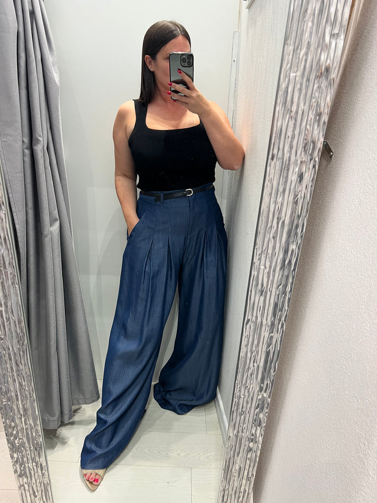 MSS💥IMPERIAL•Pantalone Best palazzo chambray con cinturino