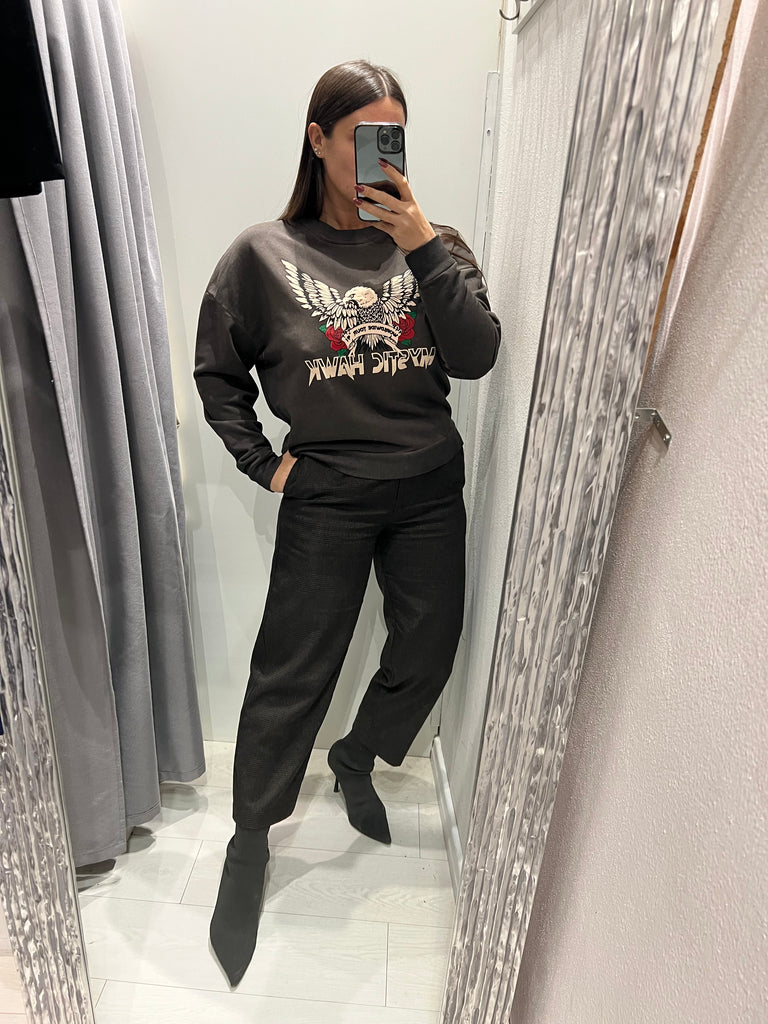 BLK30 HaveOne•Felpa garzata moro stampa aquila Mystic Hawk