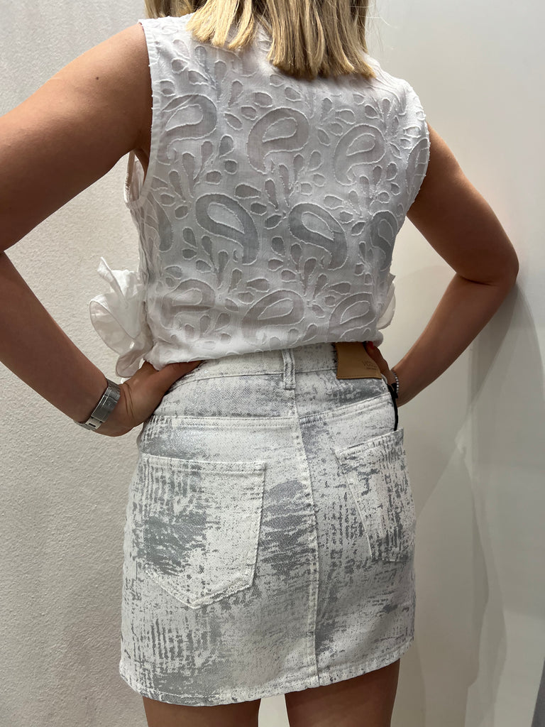 🚨ViCOLO•Gonna jeans Plume spalmato argento