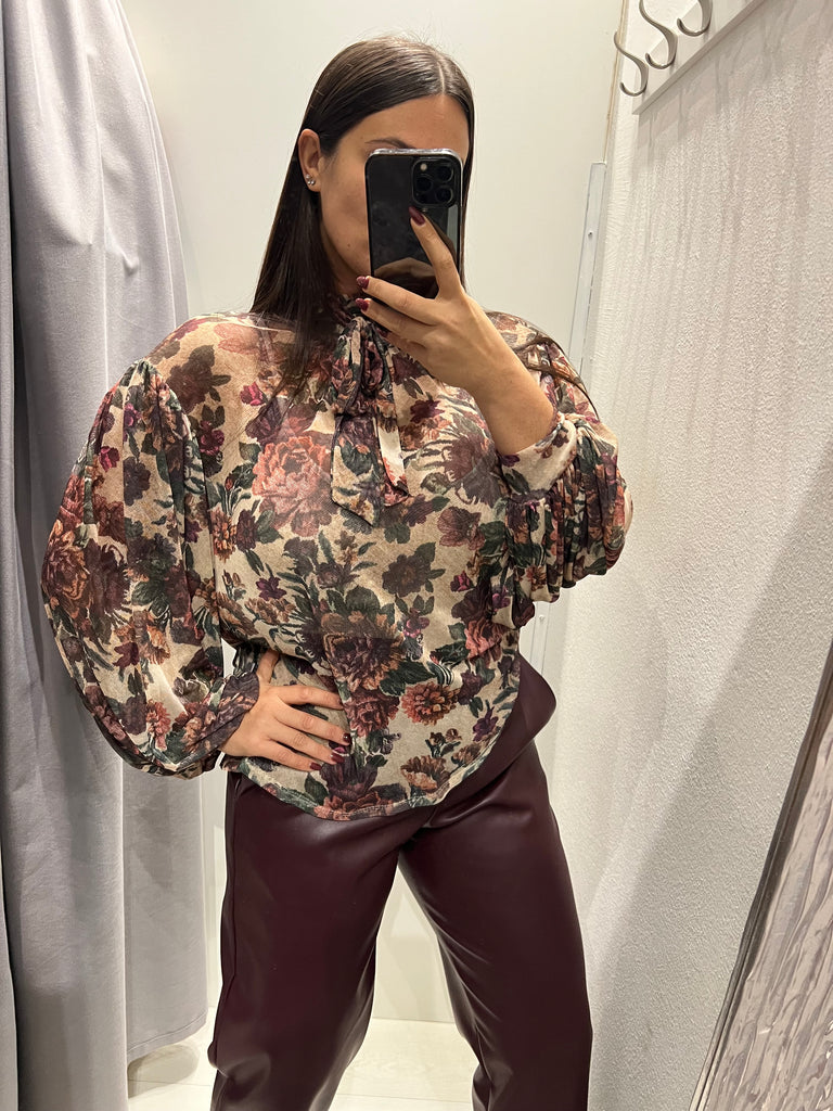 LUMINA•Camicia ampia stampa floreale base beige