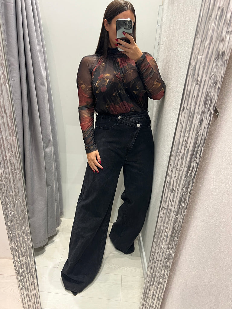 LUMINA•Jeans ampio nero abbottonatura asimmetrica