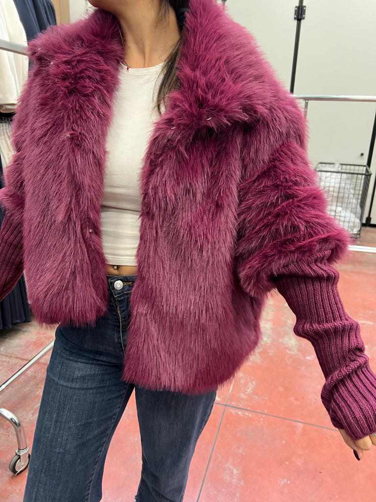 HaveOne•Ecopelliccia magenta manicotti in maglia