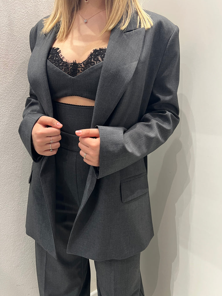 IMPERIAL•Top bralette lingerie grigio pizzo nero Garçon