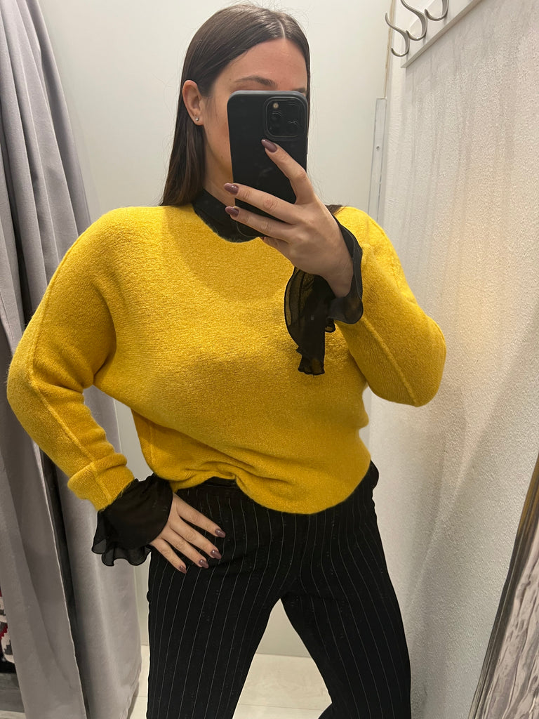Maglione Lovecolette Manica Svasata In Pizzo, Maglia Costina, Colore Cognac Ruggine, Taglie 1X 2X 3X, Nuovo Senza Etichette