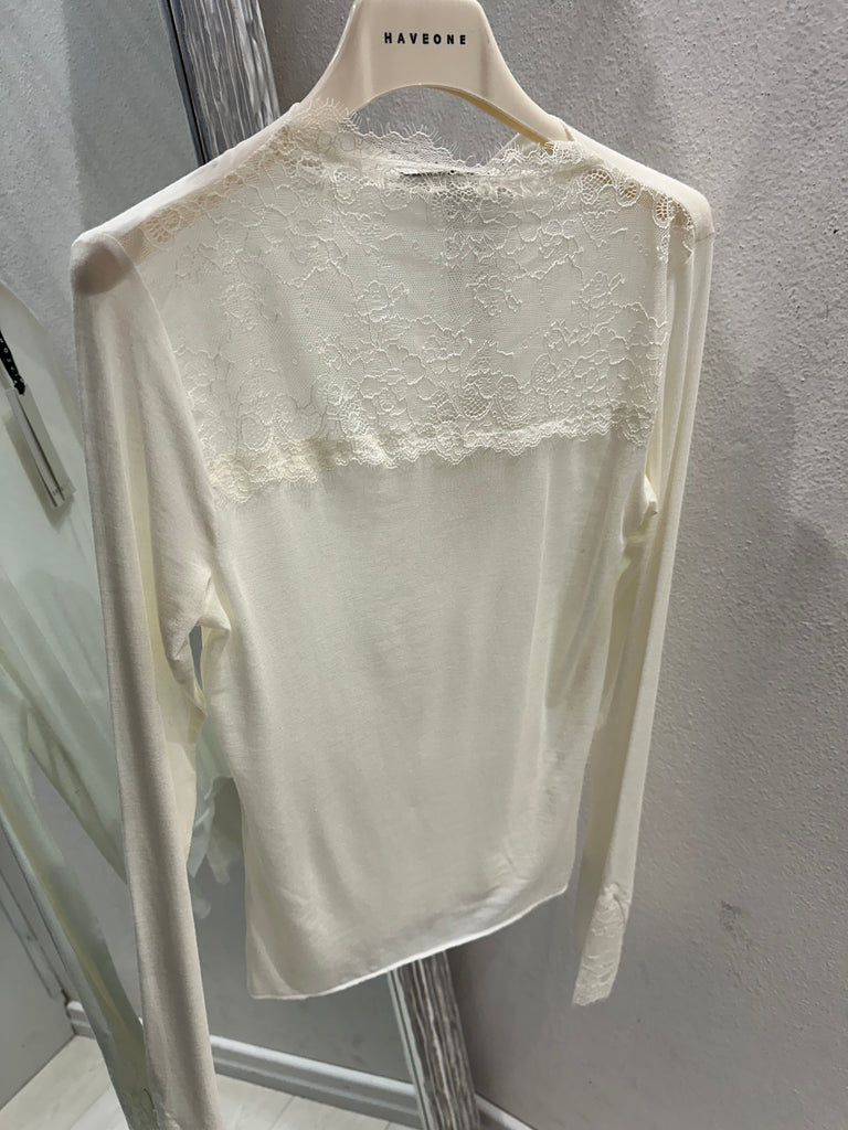 HaveOne•Maglia con pizzo misto cashmere•Burro