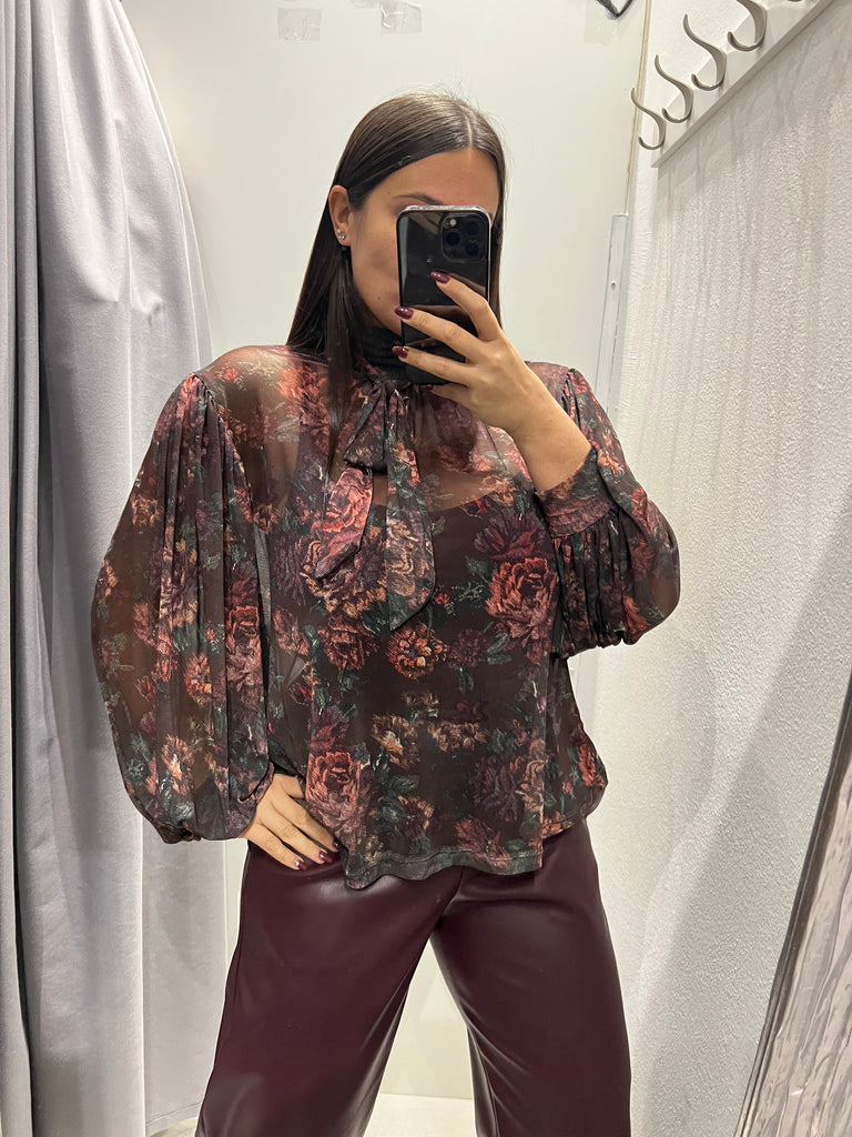 LUMINA•Camicia ampia stampa floreale base moro