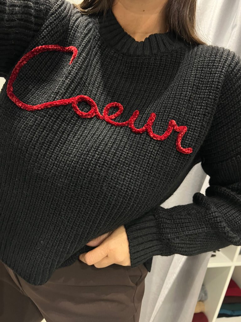 LUMINA•Maglione nero scritta ciniglia Coeur