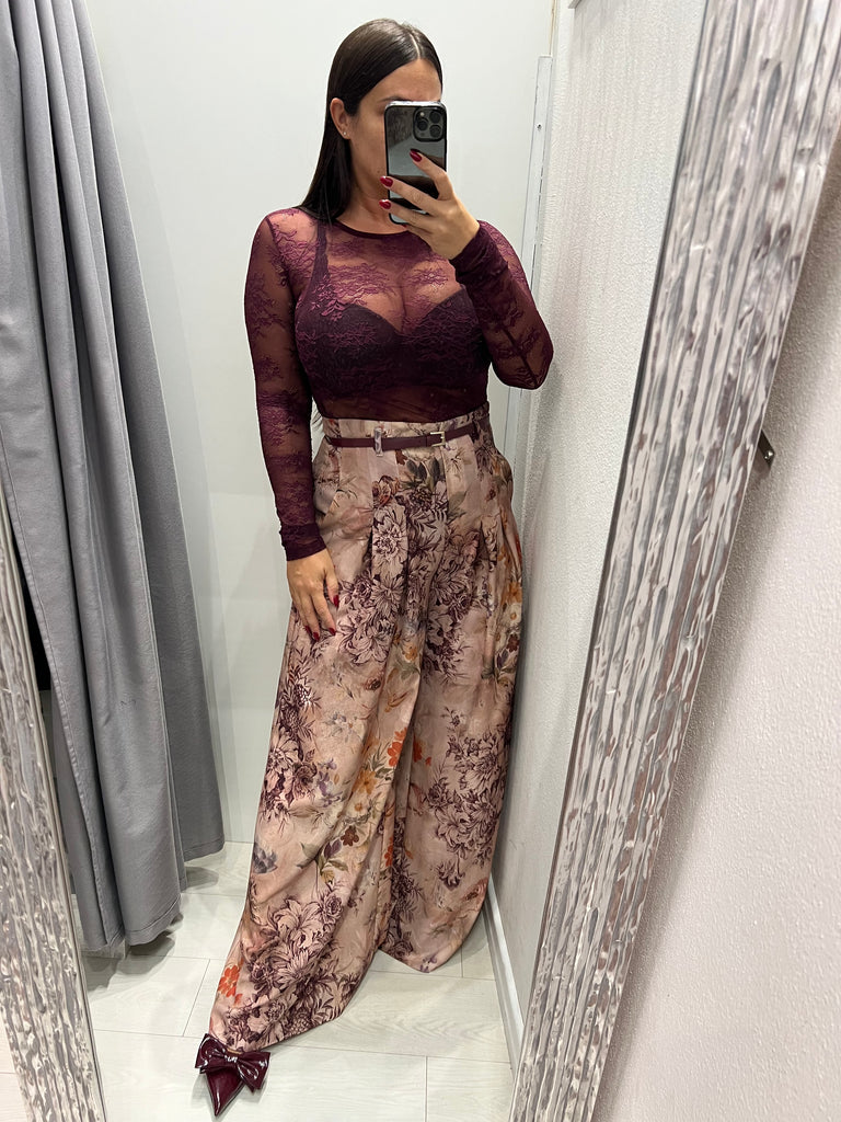 KONTATTO•Maglia amarone bordeaux in pizzo elasticizzato
